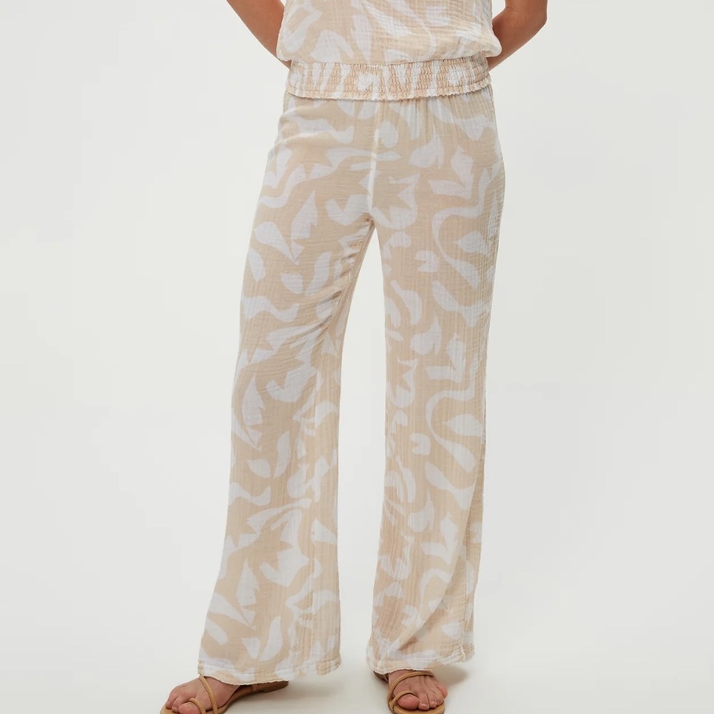 Michael Stars Boho Beige and White Printed Wide-Leg Pants